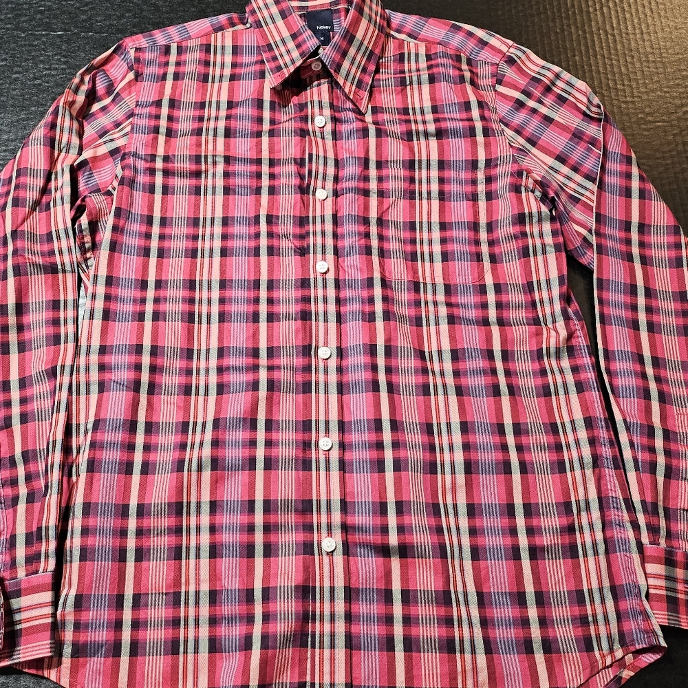 Hickey Madras‎ Plaid Button-Down Business Casual Dress Shirt Fitted Mens Size M